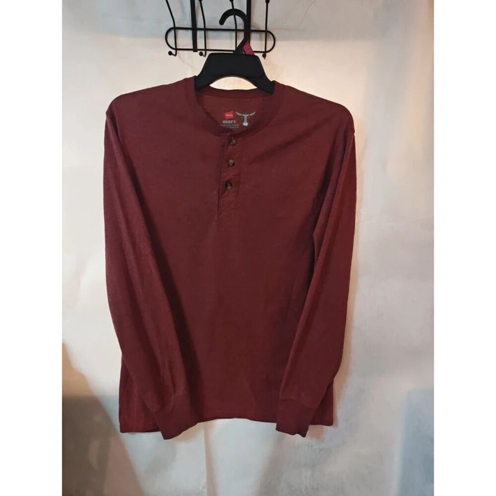 Men's Hanes Beefy Long Sleeve T-Shirt - Burgundy (Size M)